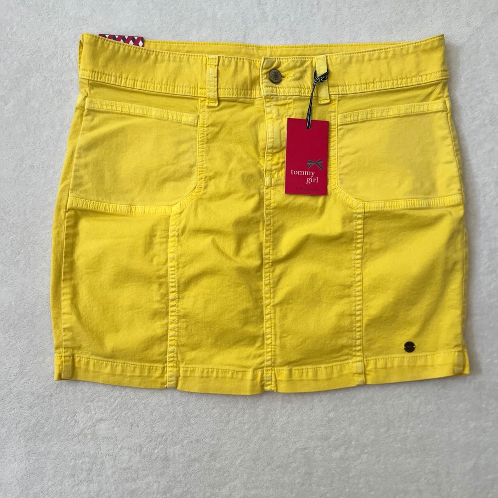 Tommy Girl Denim Mini Skirt Yellow‎ Cotton Stretch Size 15